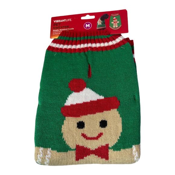 Vibrant Life New Christmas Gingerbread Green Dog Sweater Size M - Picture 1 of 4